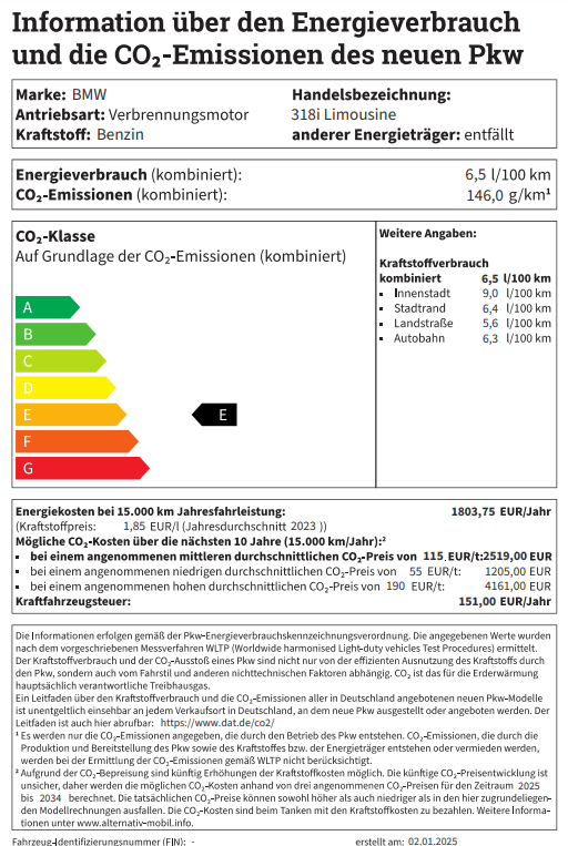 BMW 318i Limousine Lable